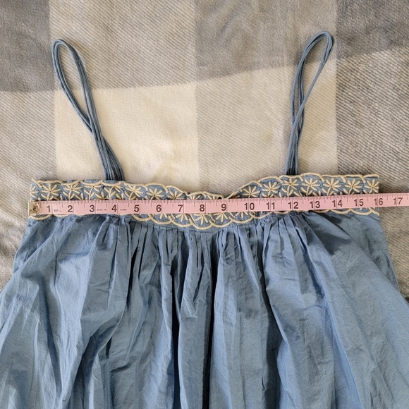 Banana Republic 100% Cotton Blue Cream Embroidered Sleeveless Full Fit Flare 8 - Picture 15 of 16